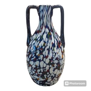 Vintage 70's Handcrafted Blown Multicolor Murano Style Amphora Vase aW Twin Hand